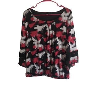 AGB Women’s Size Medium Red, Black and White 3/4 sleeve top